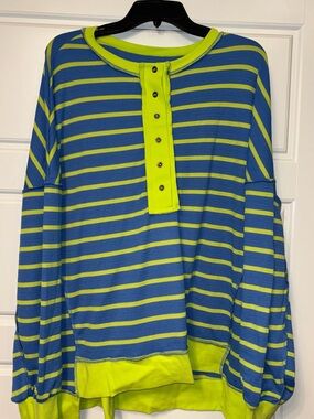 Kids Neon Green & Blue Striped Long Sleeve Top